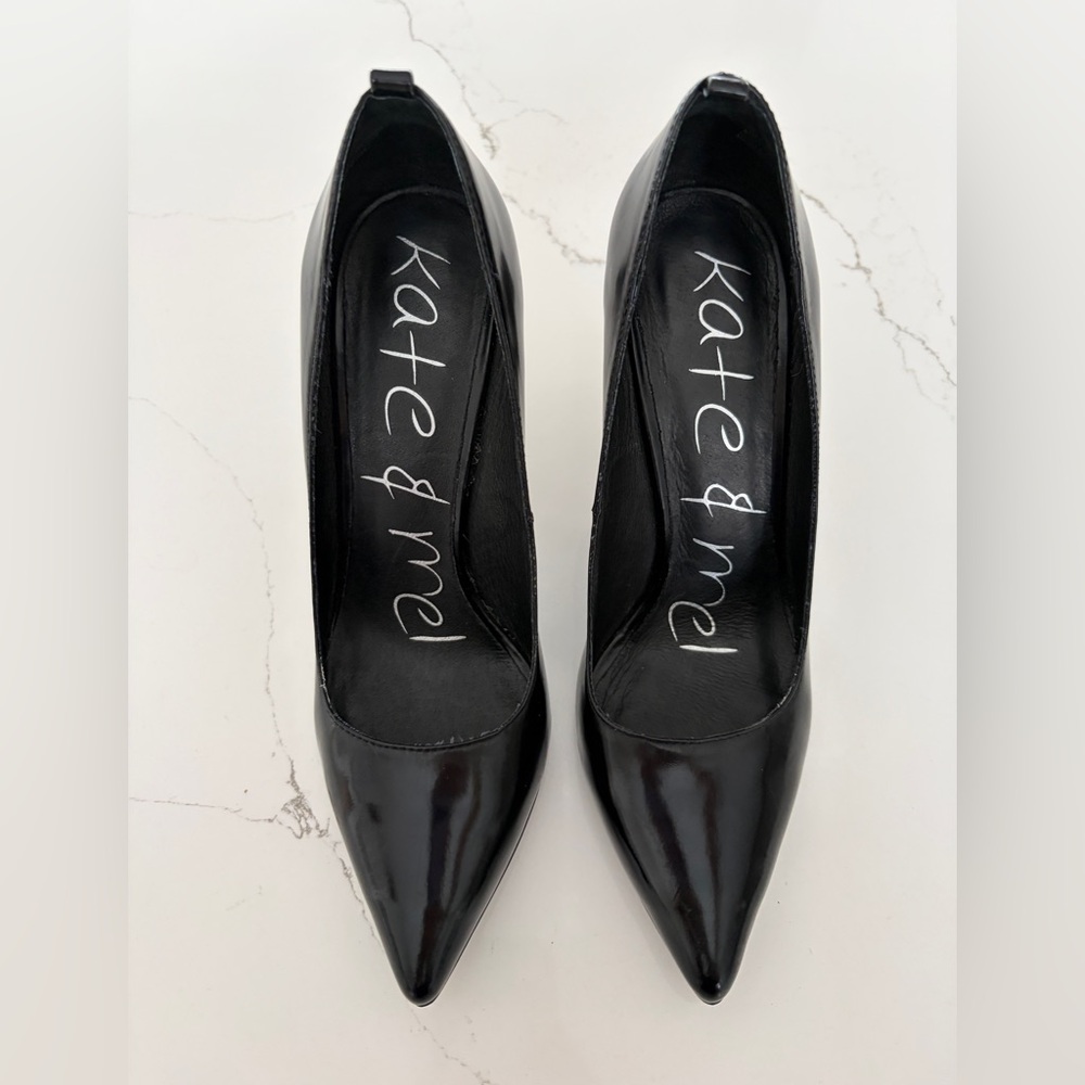 KATE & MEL Black Patent Leather Heels.